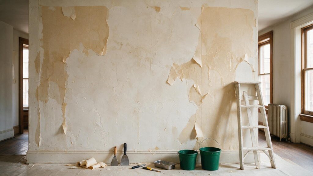Preparing and priming an interior wall to paint over a resolved water stain.