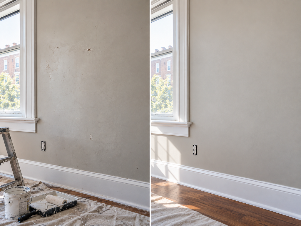 Professional paint flashing drywall patches detail for Philadelphia Painting Services in Center City